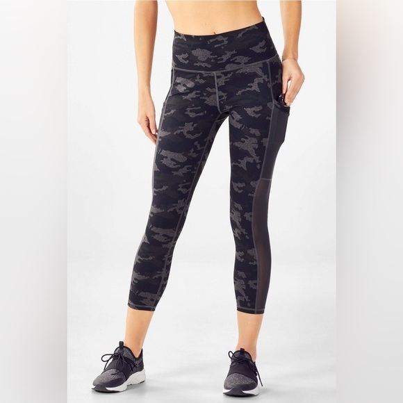 Fabletics On-The-Go PowerHold® High-Waisted Capri in Charcoal Camo, S - Picture 1 of 15